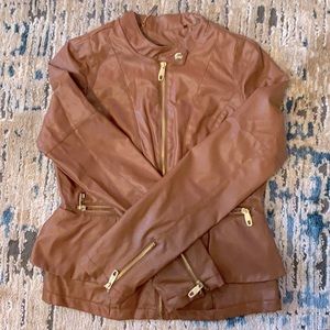 Leather jacket with ruffle